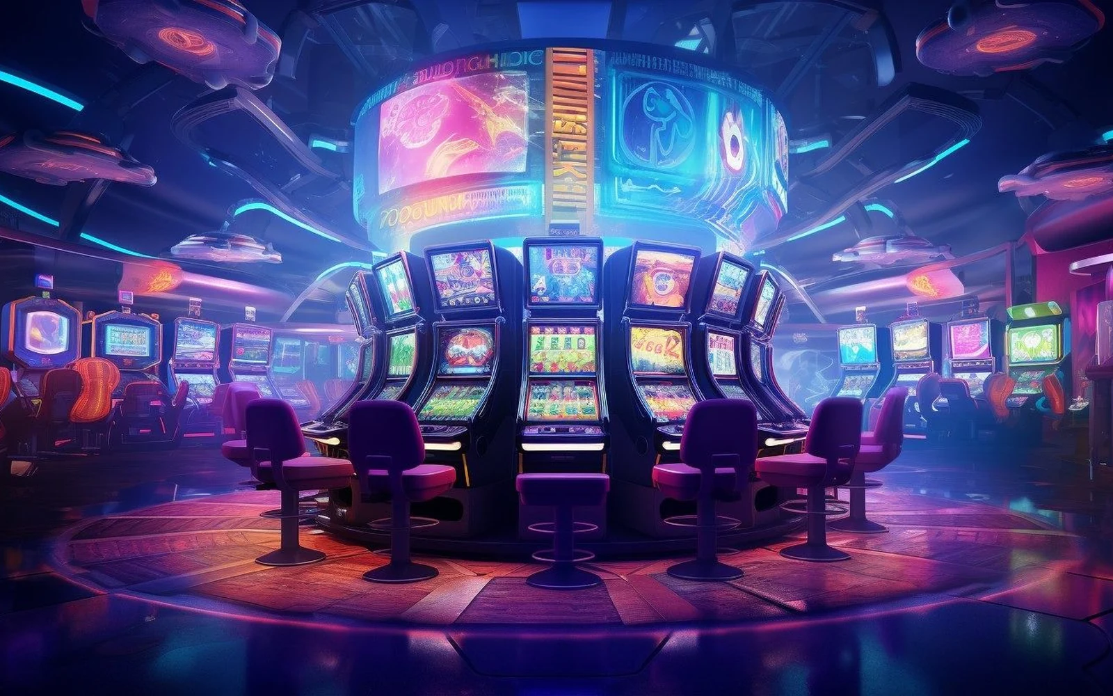 Visual reel slot bertema dengan simbol permainan yang bercahaya